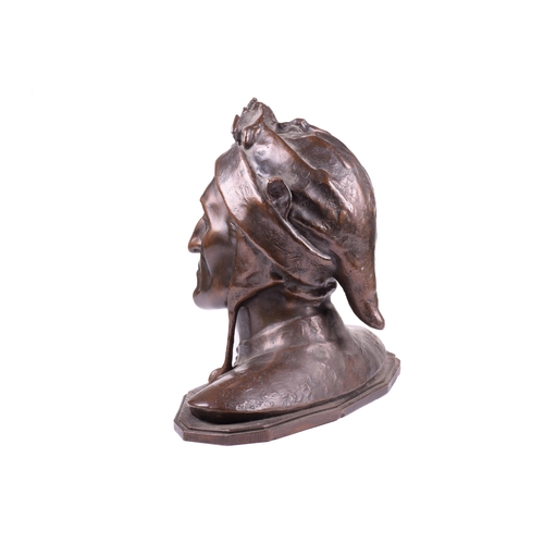 1248 - A 19th-century electrotype bronzed copper bust of Dante Alighieri, on a shaped base. 44 cm overall w... 