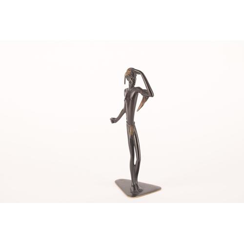 1250 - An Austrian bronze of an African figure with spear, signed to base, 20cm. Good condition.