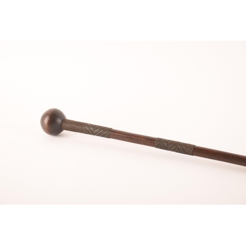 1252 - A ceremonial knobkerrie made of softwood with three grips made of repurposed electrical wire, 83 cm ... 