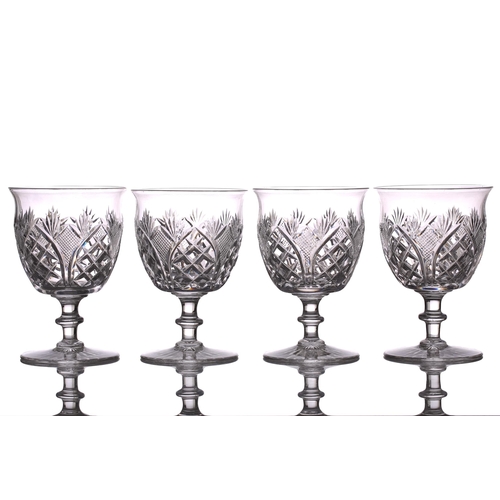 1298 - A set of five Lismore design white wine drinking glasses, two with etched Waterford mark, 15 cm high... 