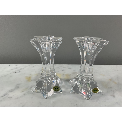 1299 - Two bohemian glass vases, another glass bowl and a pair of glass candlesticks, largest 35cm. General... 