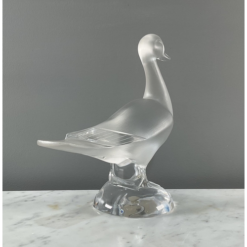 1300 - A Lalique glass duck sculpture being partially frosted and signed 'Lalique France' to base, 24cm Goo... 