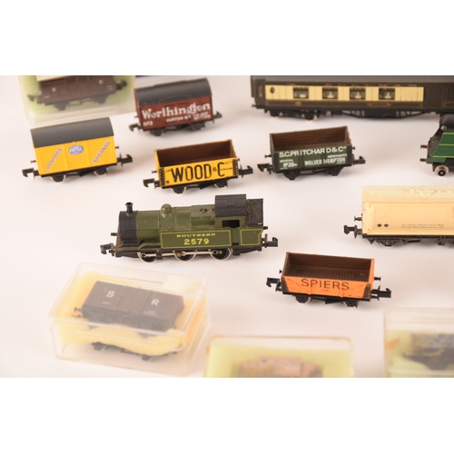 1313 - A collection of 1:148 miniture railway models comprising three Dapol locomotives, a Grafar locomotiv... 