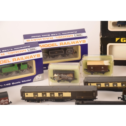 1313 - A collection of 1:148 miniture railway models comprising three Dapol locomotives, a Grafar locomotiv... 