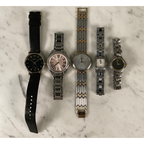 1328 - A collection of five ladies wristwatches comprising a Movado, a Tissot, a Marc Jacobs, a Michel Herb... 