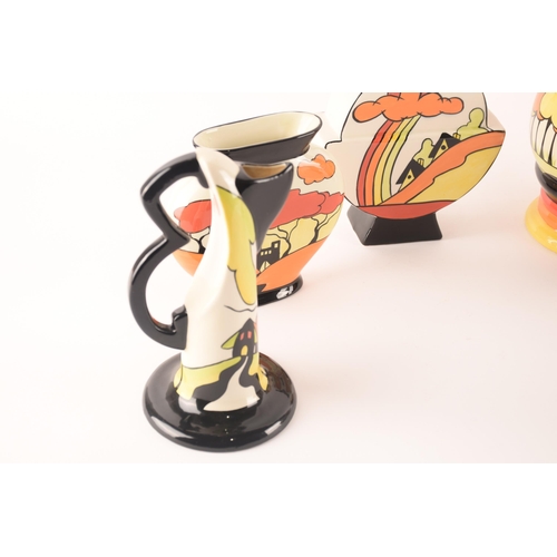 106 - After Clarice Cliff; a collection of ceramics by Lorna Bailey comprising two jugs of differing form ... 