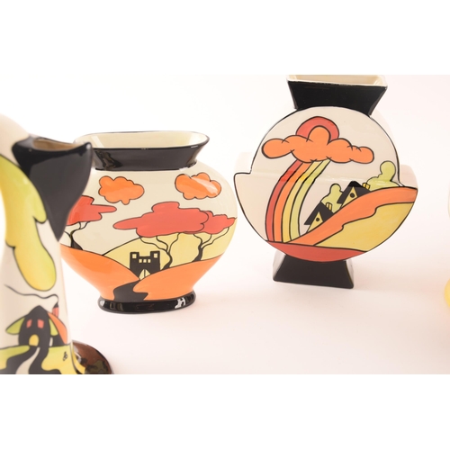 106 - After Clarice Cliff; a collection of ceramics by Lorna Bailey comprising two jugs of differing form ... 