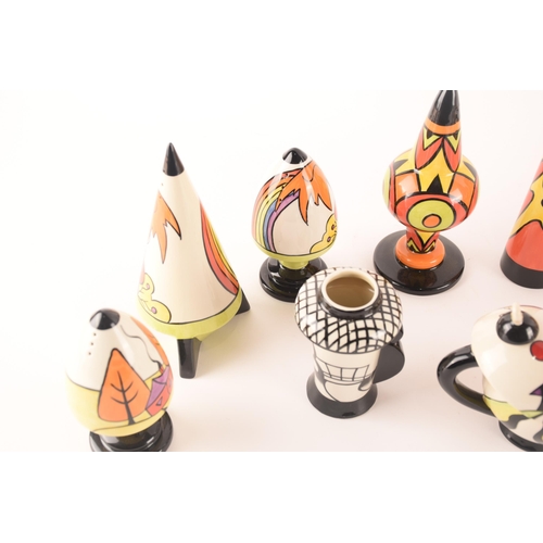 112 - After Clarice Cliff; a collection of ceramics by Lorna Bailey comprising various tableware such as s... 