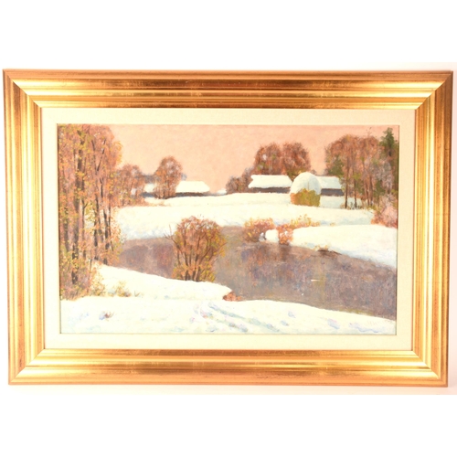 15 - Arseny Vlasov (b.1914), Winter River scene, signed A Vlasov, oil on board, 49 cm x 80 cm, framed 74 ... 