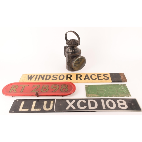 153 - A vintage London Transport double-decker bus enamel bonnet plate, number ' RT 2898', together with t... 