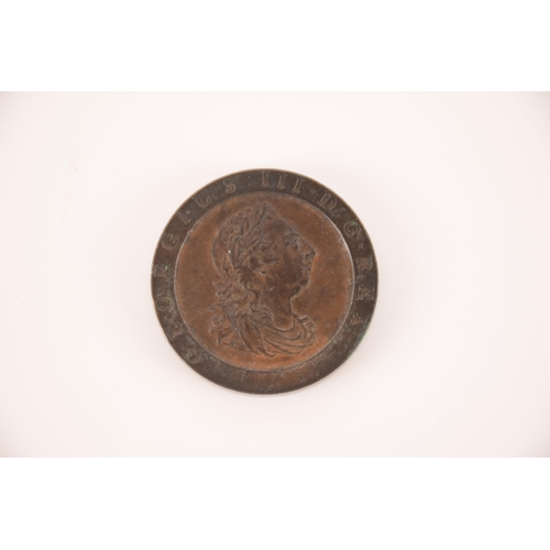 156 - A good George III cartwheel two penny coin, dated 1797, in box. Fair with age.