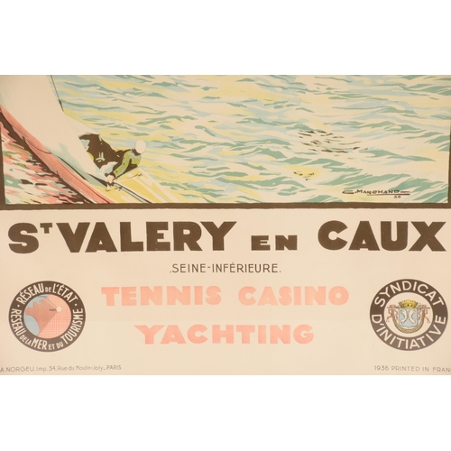 2 - C. Marchand; French art deco poster, dated 1936, advertising 'St Valero En Caux- Tennis Casino Yacht... 