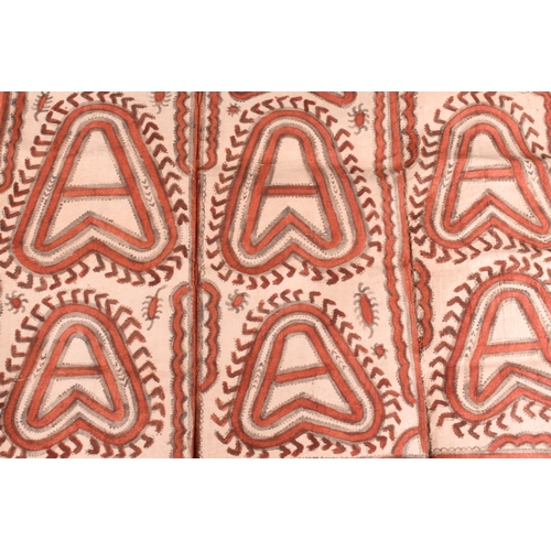 30 - A Papua New Guinea Tapa Cloth rectangular panel worked in stylized hooked hearts and insects in bric... 