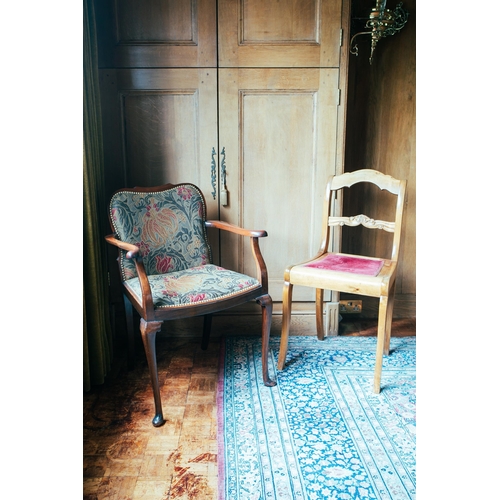 47 - A French fruitwood single carver chair, 104 cm high x 53 cm wide, together with six conforming dinin... 