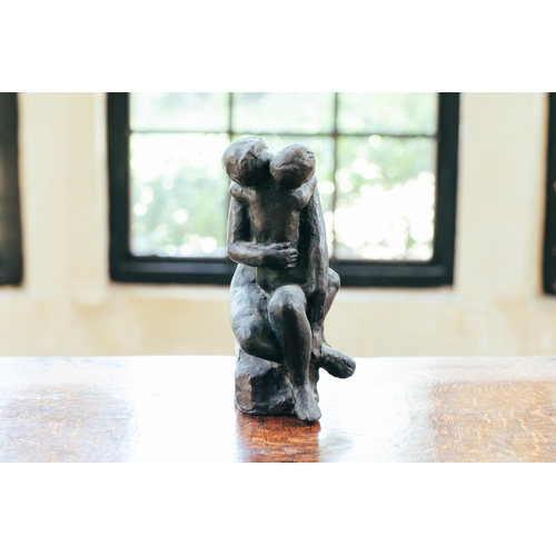 52 - Contemporary School, 'Embracing Family', bronze, unsigned, 22cm high x 37cm wide, together with a mo... 