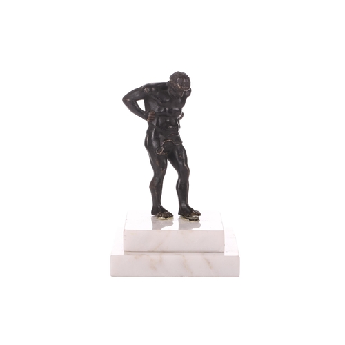 53 - A patinated bronze figure of Atlas, first half of the 19th century, on a later stepped marble base, ... 