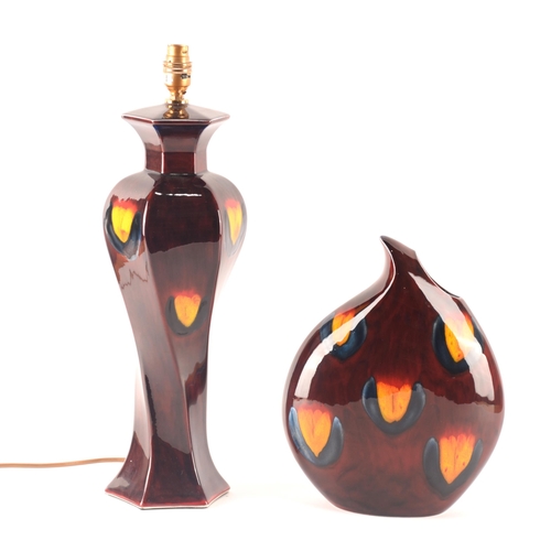 65 - Anita Harris; a duo of ceramics comprising of a large lamp and vase in the Purple Blaze pattern, sig... 