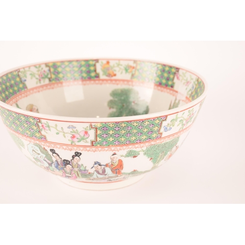 70 - A large Chinese famille rose bowl, 20th century, the interior decorated with figures in a garden, 14... 