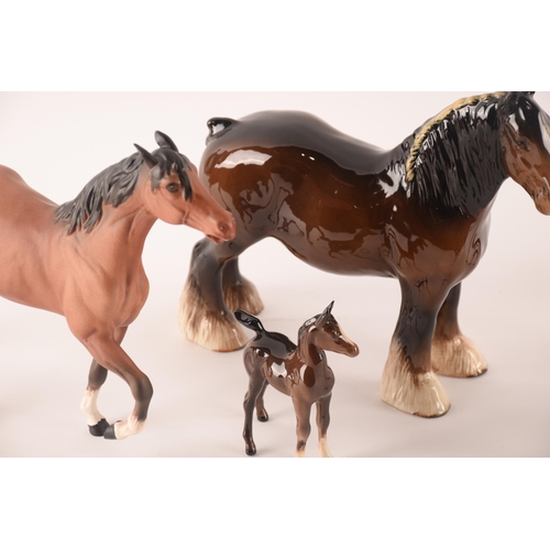 72 - A collection of Beswick horses, each being brown in colour and stamped to bases, the largest being 2... 