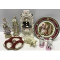 Ceramics including Vienna plate, pair 19thC pink & white continental bisque pig figures, Alka Bavari... 