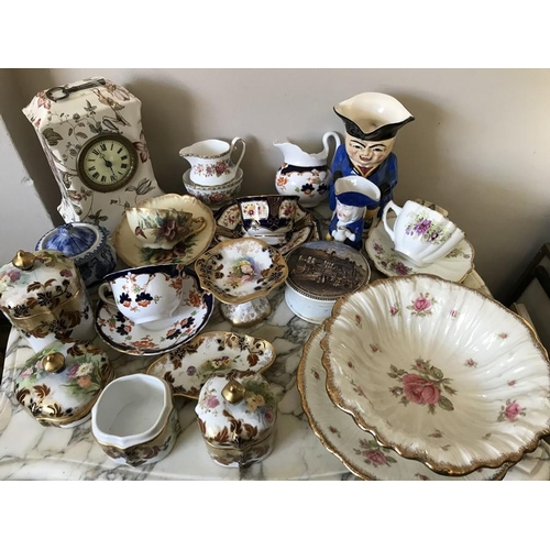 103 - A quantity of mainly 19thC ceramics to include Shakespeare house pot lid, clock, part Doulton dressi... 