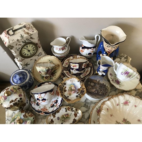 103 - A quantity of mainly 19thC ceramics to include Shakespeare house pot lid, clock, part Doulton dressi... 