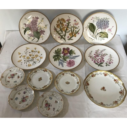 105 - A set of six Spode Studies of Garden Flowers together with 3 Noritake plates and 3 Dresden plates