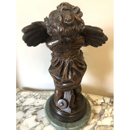 1052 - Bronze group, a child holding a Rooster ''L'enfant au coq'' signed after Adriano Cecione Firenze. 38... 