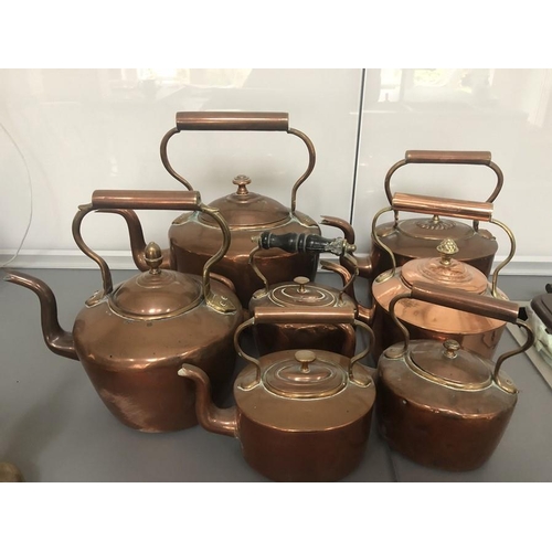 1060 - Seven various copper kettles.