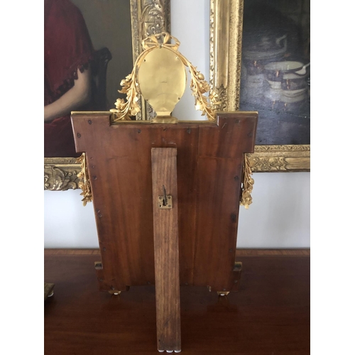 1063 - Porcelain and gilt metal decorative Sevres style table mirror. Oval bevel edged mirror surrounded by... 