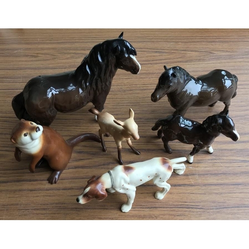 112 - Beswick collection, Highland Pony, 14cms h, small brown Pony, 12cms h, otter with John Beswick base ... 