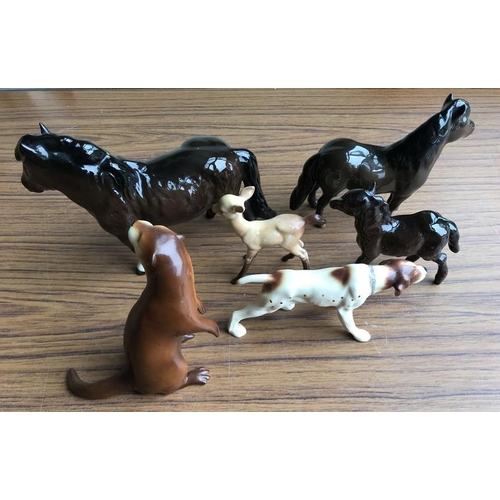 112 - Beswick collection, Highland Pony, 14cms h, small brown Pony, 12cms h, otter with John Beswick base ... 