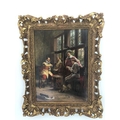 T. Baratti, 1878. Continental oil on panel. Gentleman playing cards, signed L.R. 30 x 22cms in decor... 