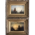 William Adolphus Knell 1805-1875. Pair oil on board seascapes.  13.5 x 22cms.