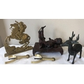 Japanese acrobat, missing partner, 19thC bronze deer, brass spurs with boot fittings and brass Napol... 