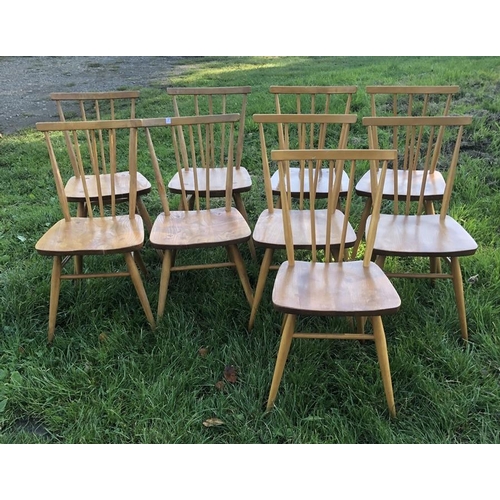 1363 - Set of nine Ercol stick back dining chairs, 45 h to seat, 79 h to back, 39cms w.