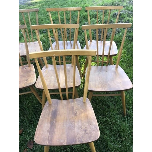 1363 - Set of nine Ercol stick back dining chairs, 45 h to seat, 79 h to back, 39cms w.