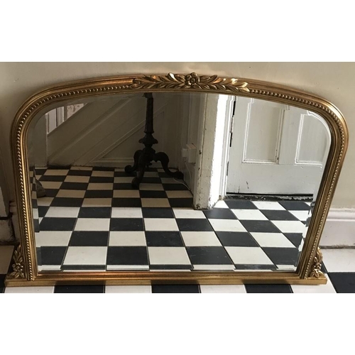 1381 - Gilt framed over mantle mirror with bevel edge. 67cm h x 102cm w.