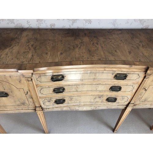 1384 - Good quality sideboard with 3 central drawers, dining table and four chairs including 2 carvers. Sid... 