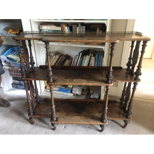 1392 - A Victorian walnut étagère, 3 tier. 112 w x 98cms h.