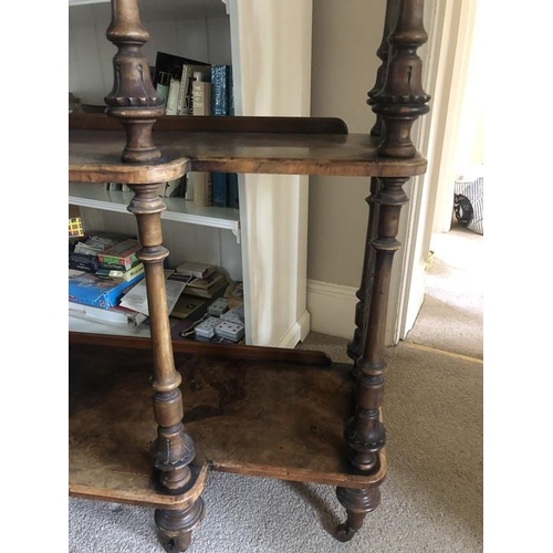 1392 - A Victorian walnut étagère, 3 tier. 112 w x 98cms h.