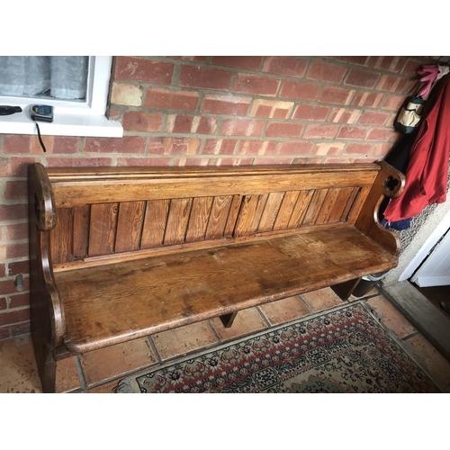 1408 - A 19thC pitch pine pew. 176 l x 88 h x 45cms d.