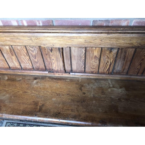 1408 - A 19thC pitch pine pew. 176 l x 88 h x 45cms d.