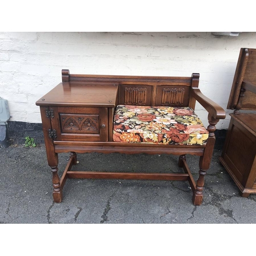 1417 - Oak Old Charm telephone seat.  93 l x 51 w x 75cms h.