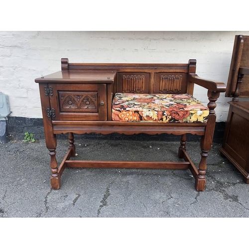 1417 - Oak Old Charm telephone seat.  93 l x 51 w x 75cms h.