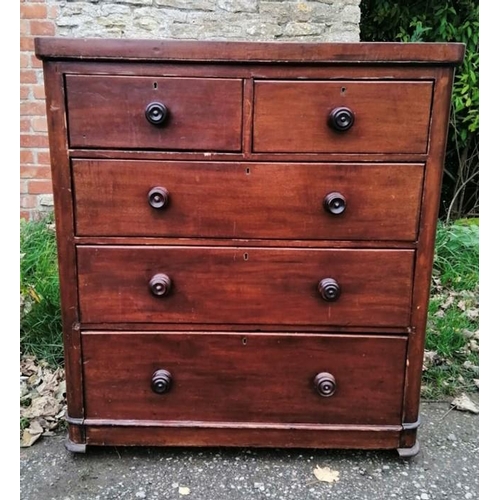 1424 - Chest of drawers, 2 short over 3 long drawers. 112 h x 100cms w x 48cms d.