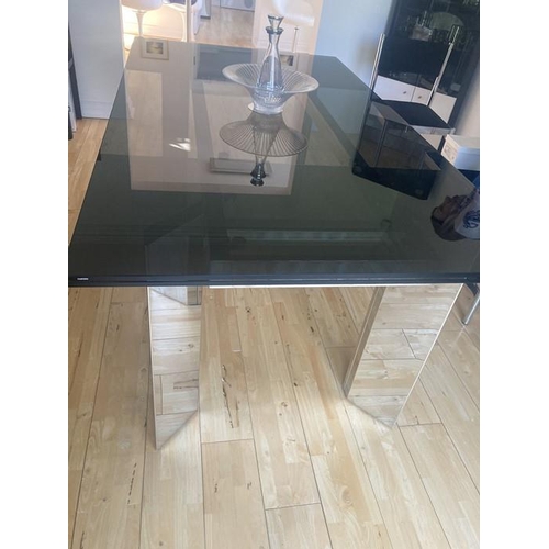 1428 - Modern smoked glass dining table with chrome legs, Italian design. Size 180 x 100cms with matching s... 