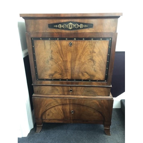 1433 - A Biedermeier mahogany desk on splay feet. 93 w x 46 d x 143cms h.