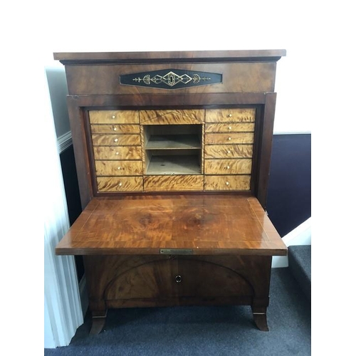 1433 - A Biedermeier mahogany desk on splay feet. 93 w x 46 d x 143cms h.