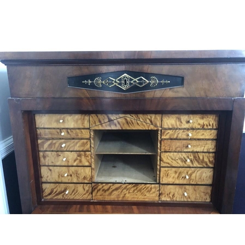 1433 - A Biedermeier mahogany desk on splay feet. 93 w x 46 d x 143cms h.